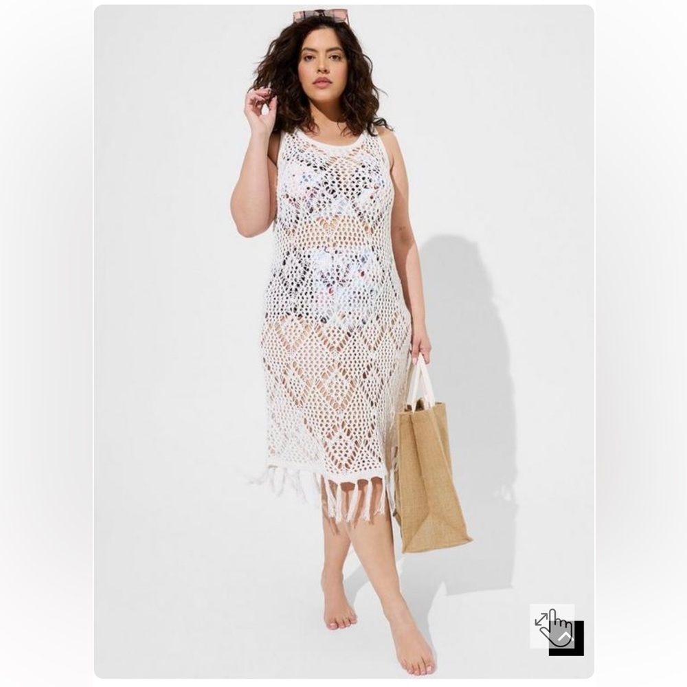 Torrid Ivory Crochet Fringe Tank Beach Dress
